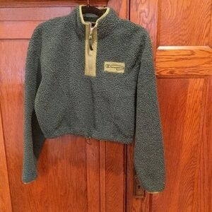 Green Fleece Cropped Pullover with Logo